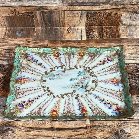 Vintage Platter Hand Painted Real Gold Trim Jewelry Home Decor Ceramic - Picture 1 of 6